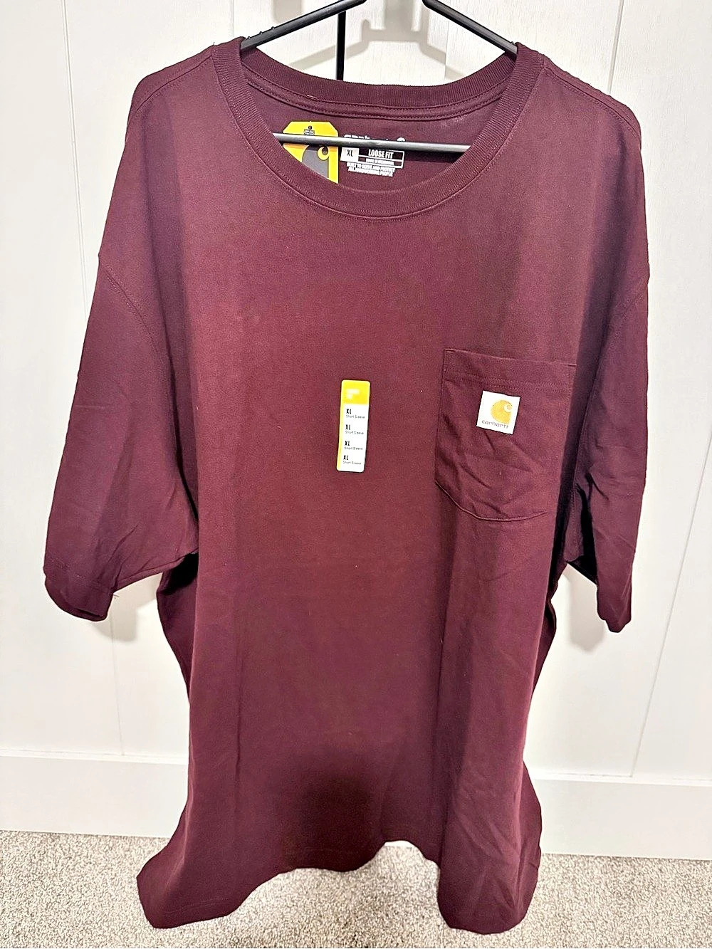 Carhartt K87 Men’s XL Loose Fit Heavyweight Pocket T-Shirt Burgundy NWT